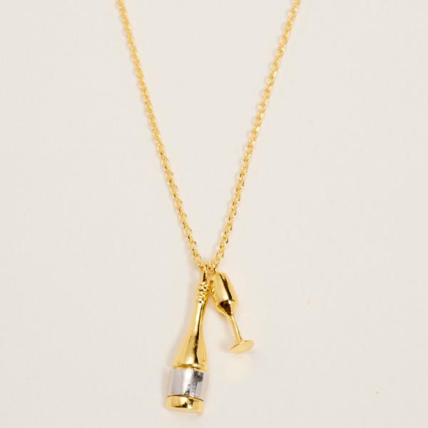 WINE AND GLASS SHAPED METAL W/GOLD-DIPPED PENDANT NECKLACE