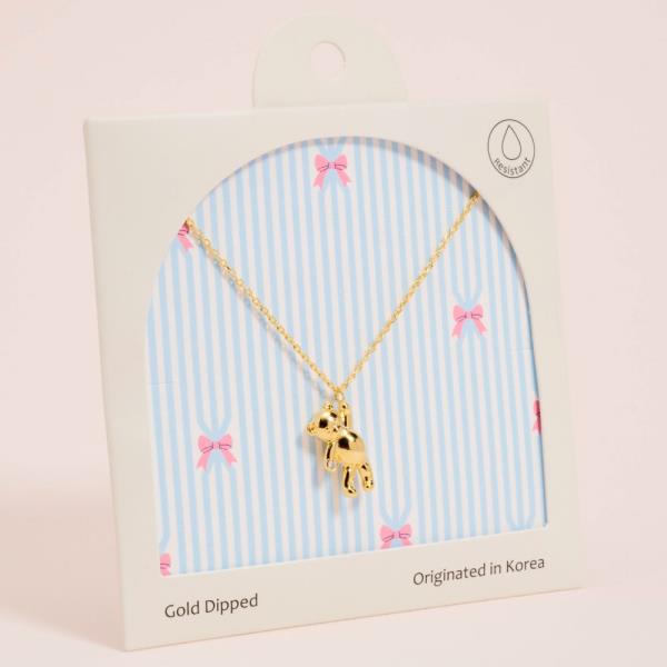 TEDDY BEAR SHAPED METAL W/GOLD-DIPPED PENDANT NECKLACE