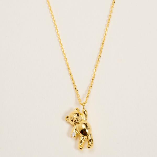 TEDDY BEAR SHAPED METAL W/GOLD-DIPPED PENDANT NECKLACE