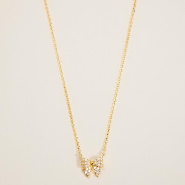 BOW W/ CZ PAVED GOLD-DIPPED PENDANT SHORT NECKLACE