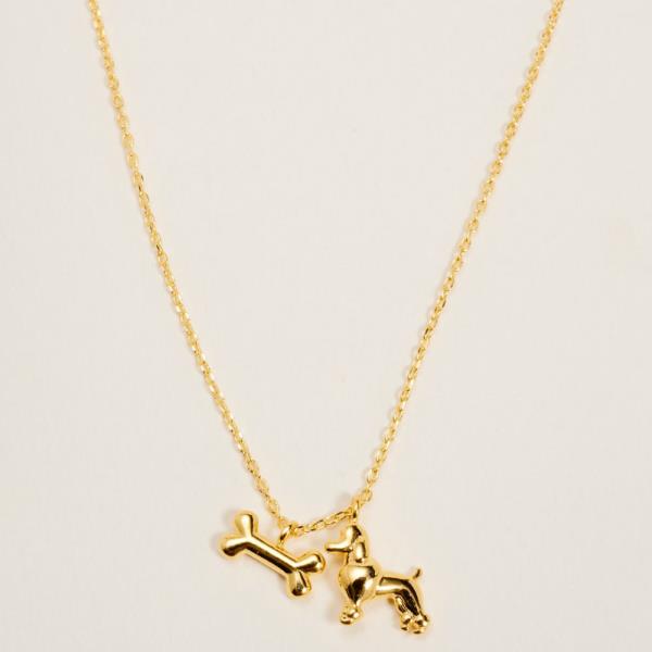 DOG AND TREAT BONES SHAPED METAL W/GOLD-DIPPED NECKLACE