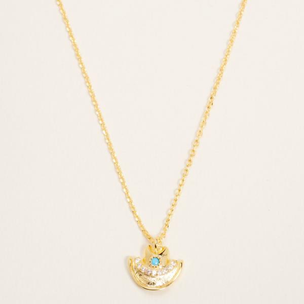 WESTERN HAT W/ TQ, CLEAR CZ PAVED GOLD-DIPPED PENDANT NECKLACE