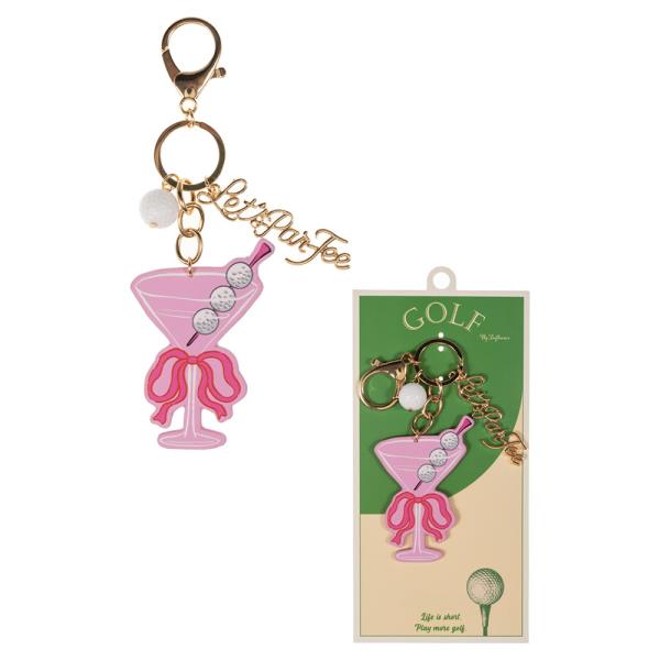 GOLF MARTINI SHAPED PATTERN PRINTED LEATHER BAG CHARM