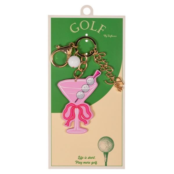 GOLF MARTINI SHAPED PATTERN PRINTED LEATHER BAG CHARM
