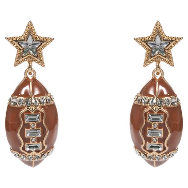 FOOTBALL SHAPED ENAMELED FOOTBALL W/ STAR POST DROP EARRING