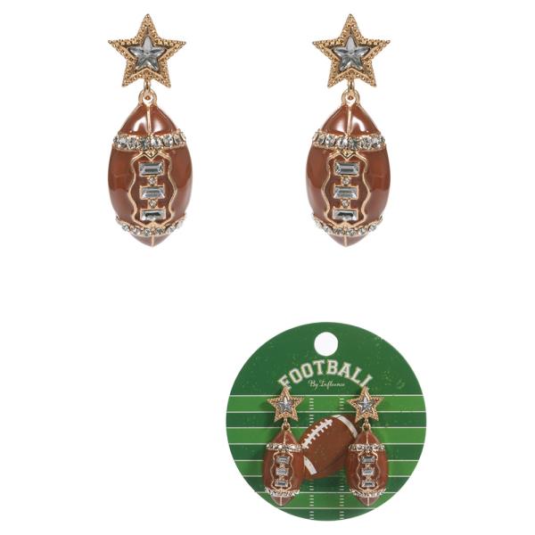 FOOTBALL SHAPED ENAMELED FOOTBALL W/ STAR POST DROP EARRING