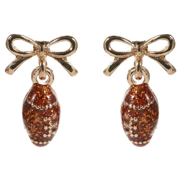 FOOTBALL SHAPED ENAMELED PENDANT W/ METAL BOW EARRING