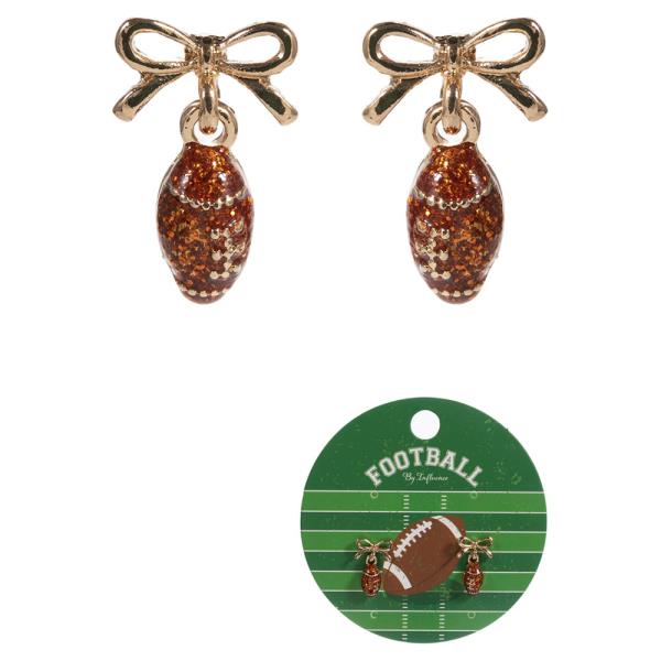 FOOTBALL SHAPED ENAMELED PENDANT W/ METAL BOW EARRING