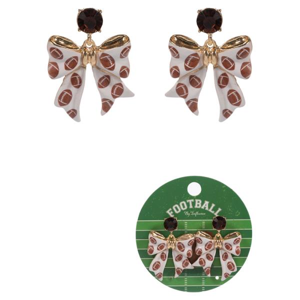 BOW SHAPED FOOTBALL PATTERNED HYPOALLERGENIC POST EARRING