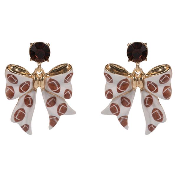 BOW SHAPED FOOTBALL PATTERNED HYPOALLERGENIC POST EARRING