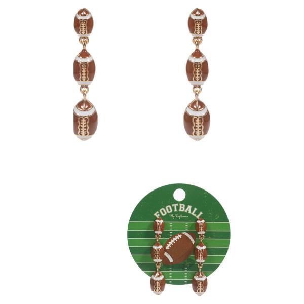 FOOTBALL SHAPED ENAMELED PENDANT 3D ROPS HYPOALLERGENIC POST EARRING