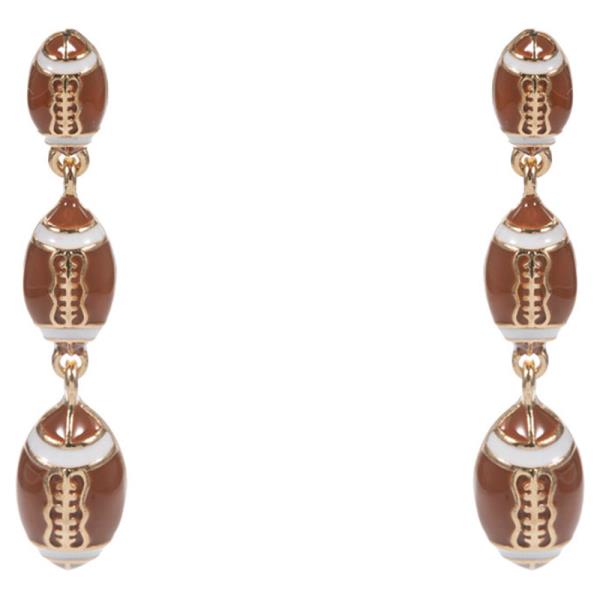 FOOTBALL SHAPED ENAMELED PENDANT 3D ROPS HYPOALLERGENIC POST EARRING