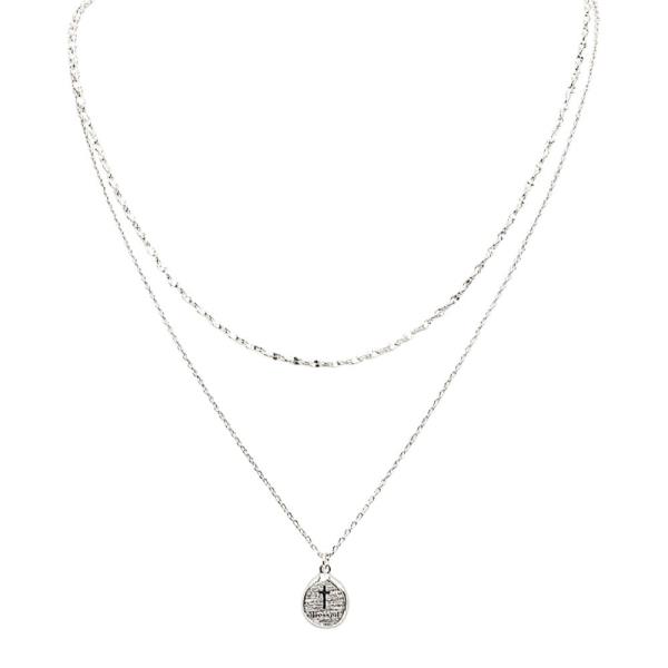 18K BRASS LAYERED CROSS COIN PENDANT NECKLACE