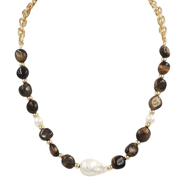 18K BRASS SEMI STONE & PEARL NECKLACE