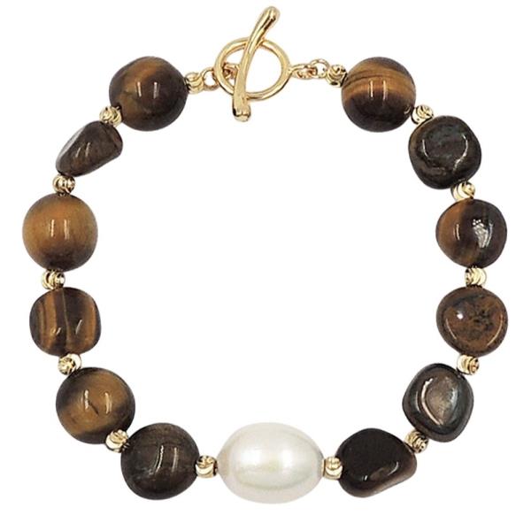 18K BRASS SEMI STONE & PEARL BRACELET
