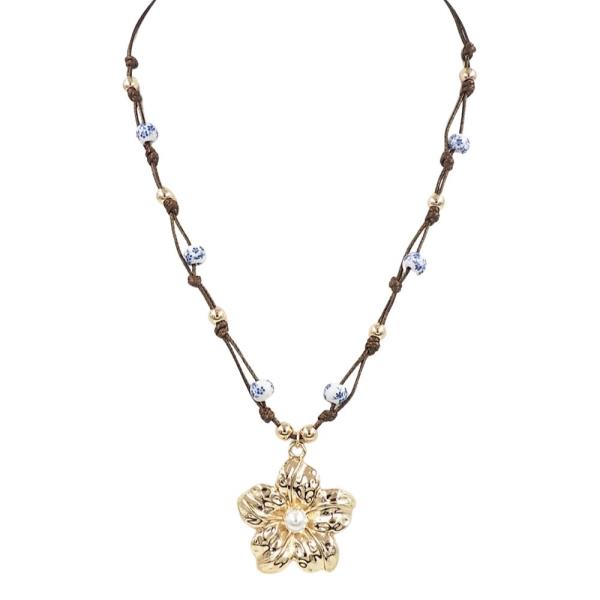 COTTON CERAMICS FLOWER PENDANT NECKLACE