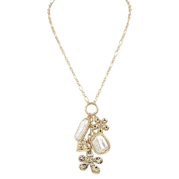 FLOWER HEART PEARL CHARM NECKLACE