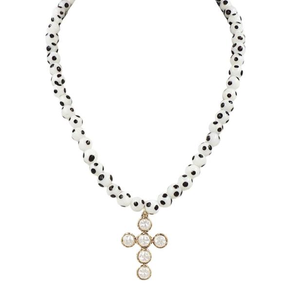 POLKA DOT PEARL CROSS PDT NECKLACE