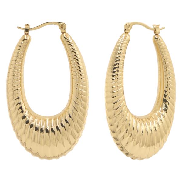 STAINLESS STEEL OVAL DROP TEXTURED HOOP EARRING