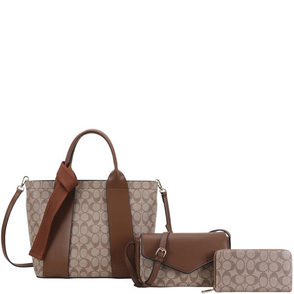 3IN1 OVAL PRINT SATCHEL W CROSSBODY AND WALLET SET
