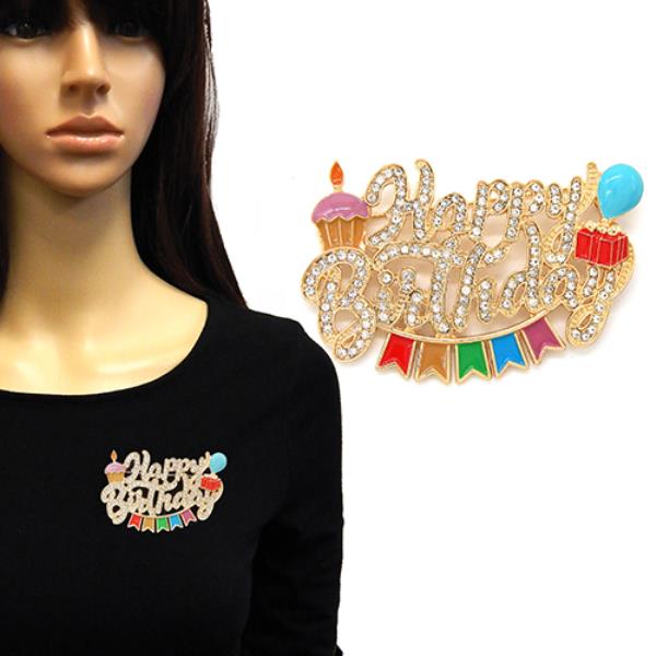 HAPPY BIRTHDAY" BROOCH CUPCAKE, A BALLOON, AND MULTI COLORED BUNTING