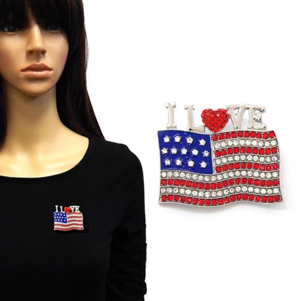 I LOVE AMERICAN FLAG THEME BROOCH