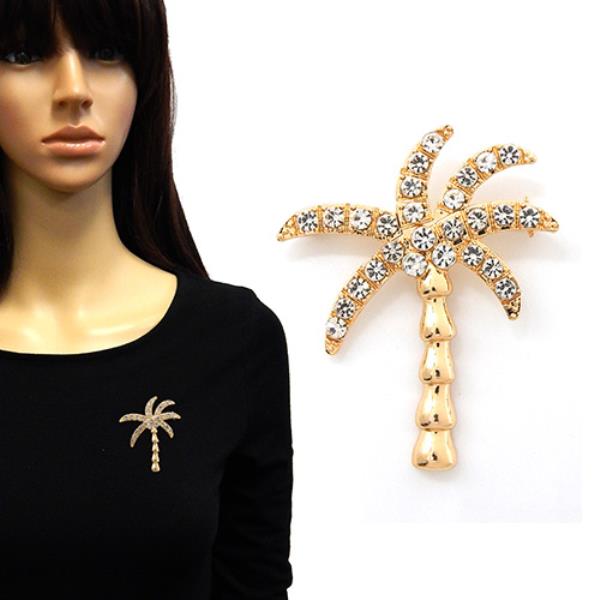 COCONUT TREE RHINESTONE BROOCH