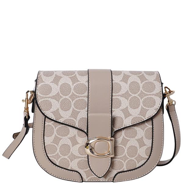 OVAL PRINT TEXTURE CROSSBODY BAG