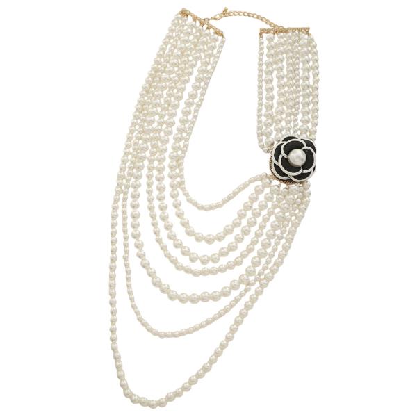 MULTI LAYER PEARL FLOWER NECKLACE EARRING SET