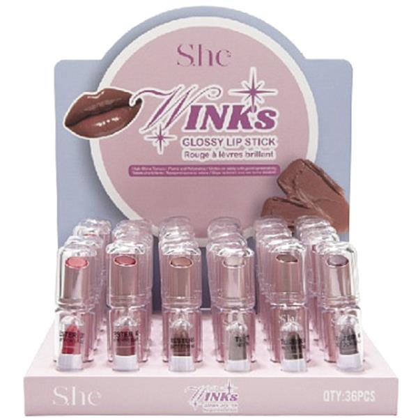 SHE MAKEUP WINKS GLOSSY LIP STICK (36 UNITS)