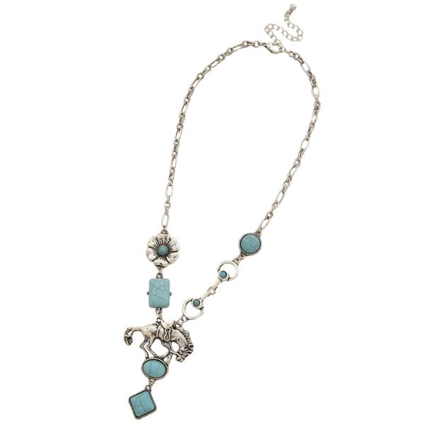 WESTERN HORSE THEME STONE NECKLACE EARRING SET