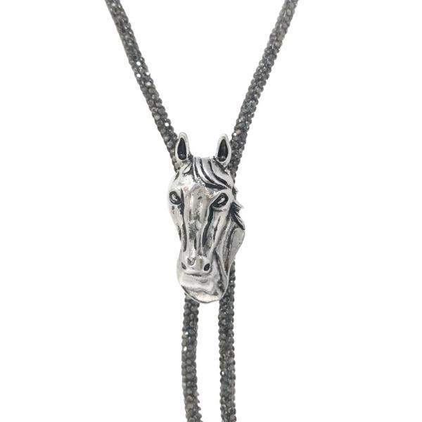 WESTERN SEMI STONE GLITTER CORD BOLO NECKLACE