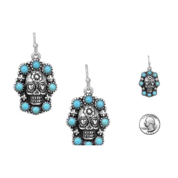 WESTERN SUGAR SKULL SEMISTONE EARRINGS