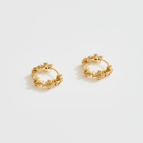 14K GOLD WHITE GOLD DIPPED PEARLS CROSS HUGGIE EARRINGS