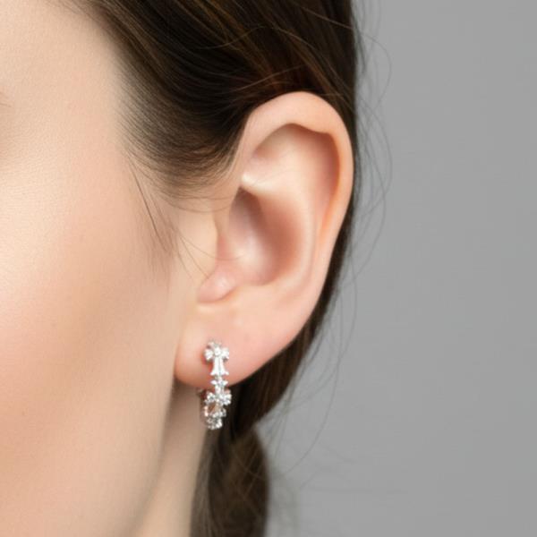 14K GOLD WHITE GOLD DIPPED PEARLS CROSS HUGGIE EARRINGS