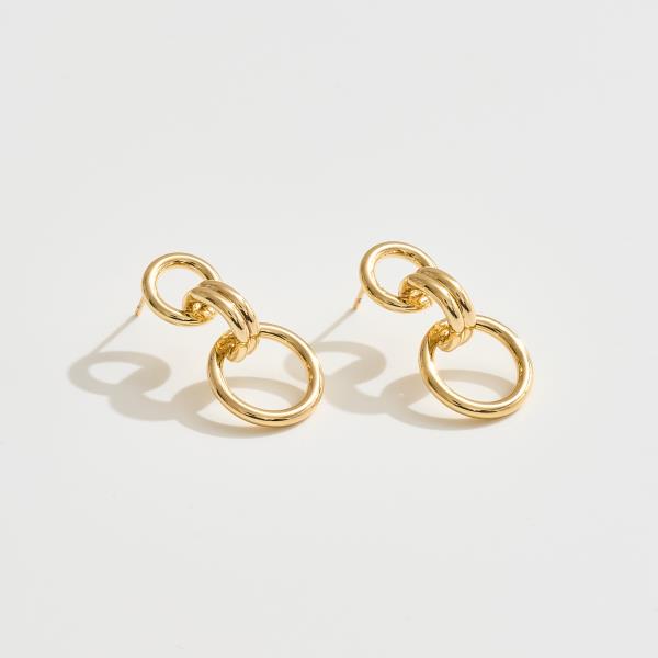 14K GOLD WHITE GOLD DIPPED DOUBLE LINK DROP EARRINGS