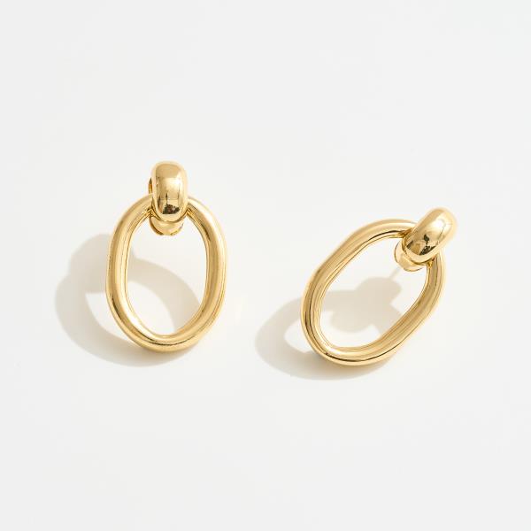 14K GOLD WHITE GOLD DIPPED OVAL DROP STATEMENT EARRINGS