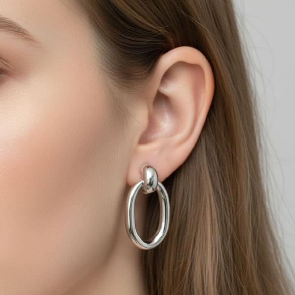 14K GOLD WHITE GOLD DIPPED OVAL DROP STATEMENT EARRINGS