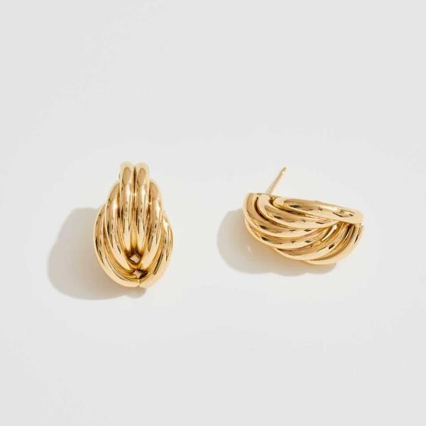 14K GOLD WHITE GOLD DIPPED LAYERED OVAL STATEMENT STUD EARRINGS