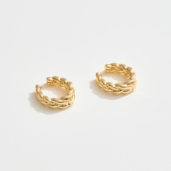 14K GOLD WHITE GOLD DIPPED CHUNKY BRAIDED HOOP EARRINGS