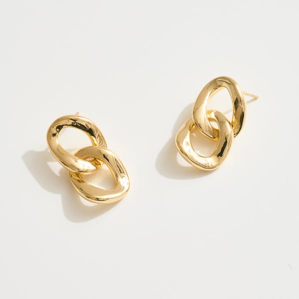 14K GOLD WHITE GOLD DIPPED INTERLOCKING OVAL LINK DROP EARRINGS