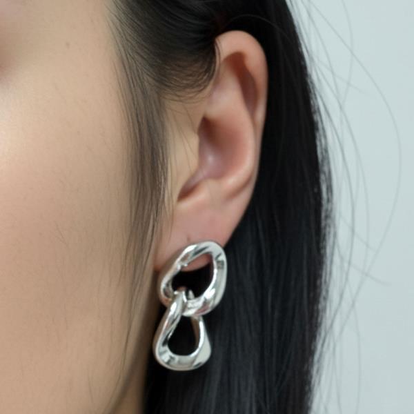14K GOLD WHITE GOLD DIPPED INTERLOCKING OVAL LINK DROP EARRINGS