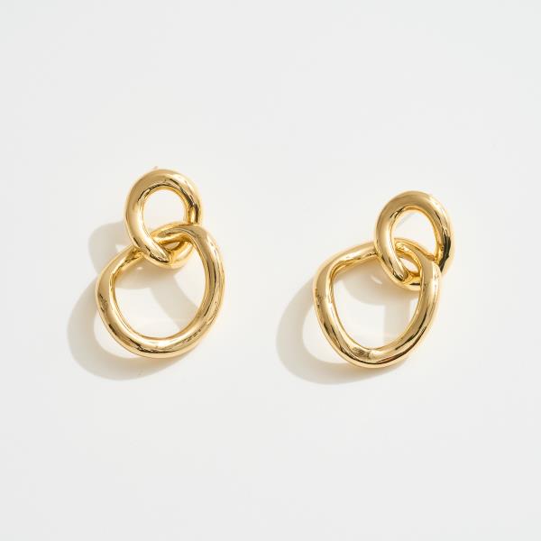 14K GOLD WHITE GOLD DIPPED INTERLOCKING ROUND LINK DROP EARRINGS