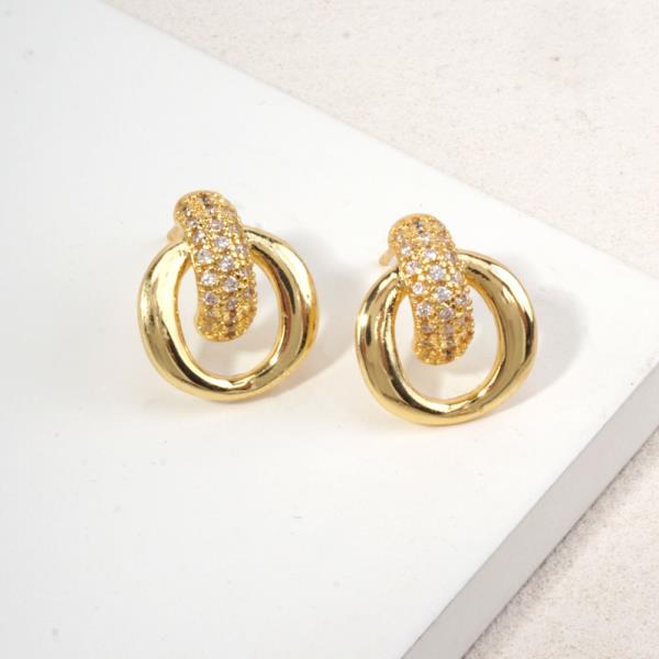 14K GOLD WHITE GOLD DIPPED DOUBLE LINK PAVE POST EARRINGS