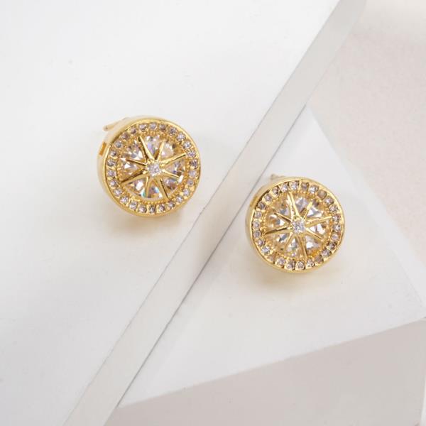 14K GOLD WHITE GOLD DIPPED COMPASS STAR STUD EARRINGS WITH CZ