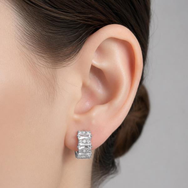 14K GOLD DIPPED GEOMETRIC BAGUETTE CZ HOOP EARRINGS