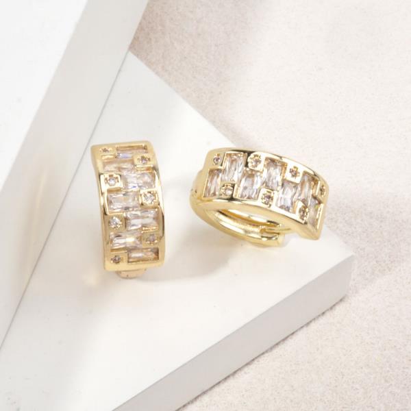 14K GOLD DIPPED BAGUETTE CZ HOOP EARRINGS
