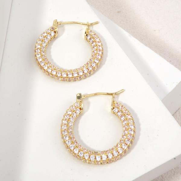 14K GOLD DIPPED MULTI ROW PAVE HOOP HUGGIES EARRING