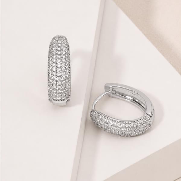 14K GOLD DIPPED MULTI ROW PAVE HOOP HUGGIES EARRING