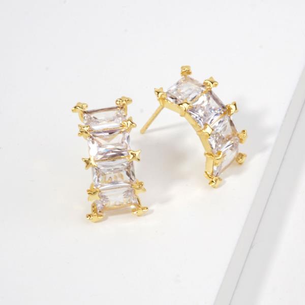 14K GOLD WHITE HOLD DIPPED BAGUETTE CZ CLIMBER STUD EARRINGS